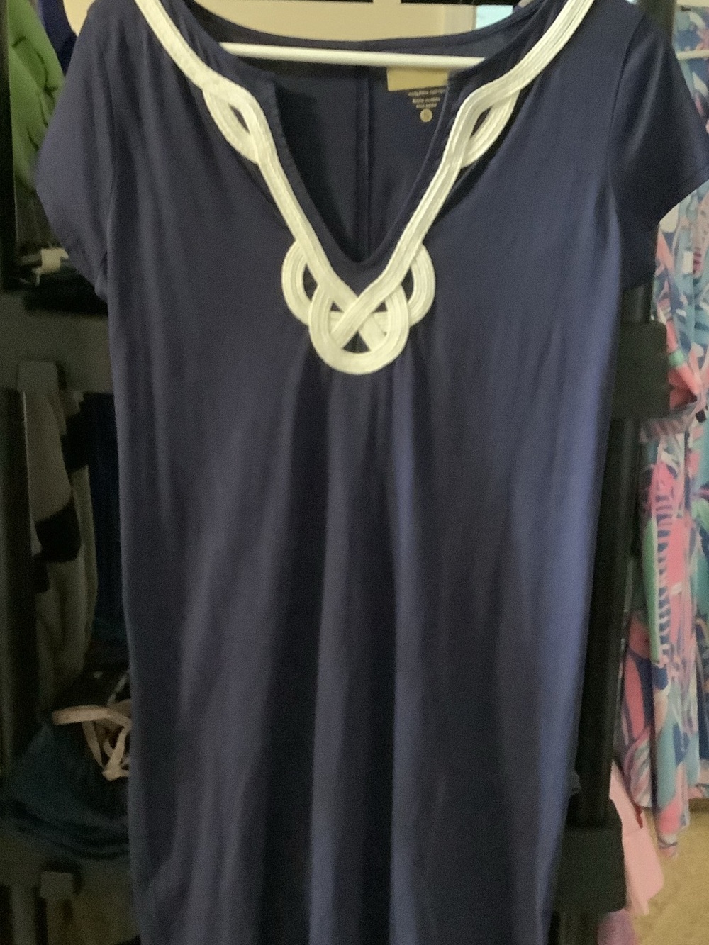 Lilly Pulitzer Navy Midi Dress with White Braided Neckline
